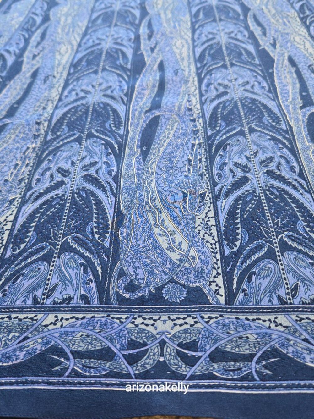 NWOT Blue Silk Oblong Scarf With Beads on Each Corner - Picture 12 of 16